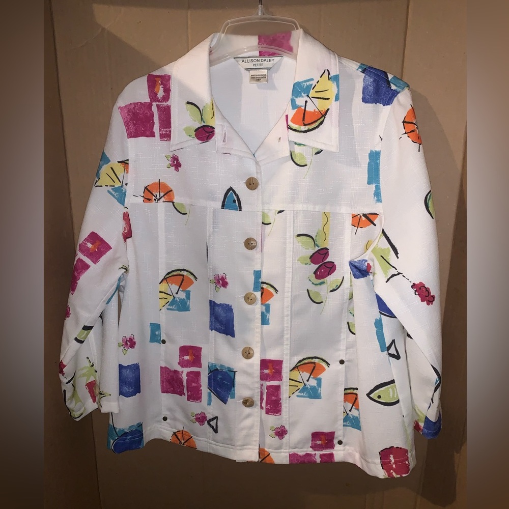 Y2K Allison Daley Plus Size 14P Art To Wear Jacket Button Down Unique Colorful